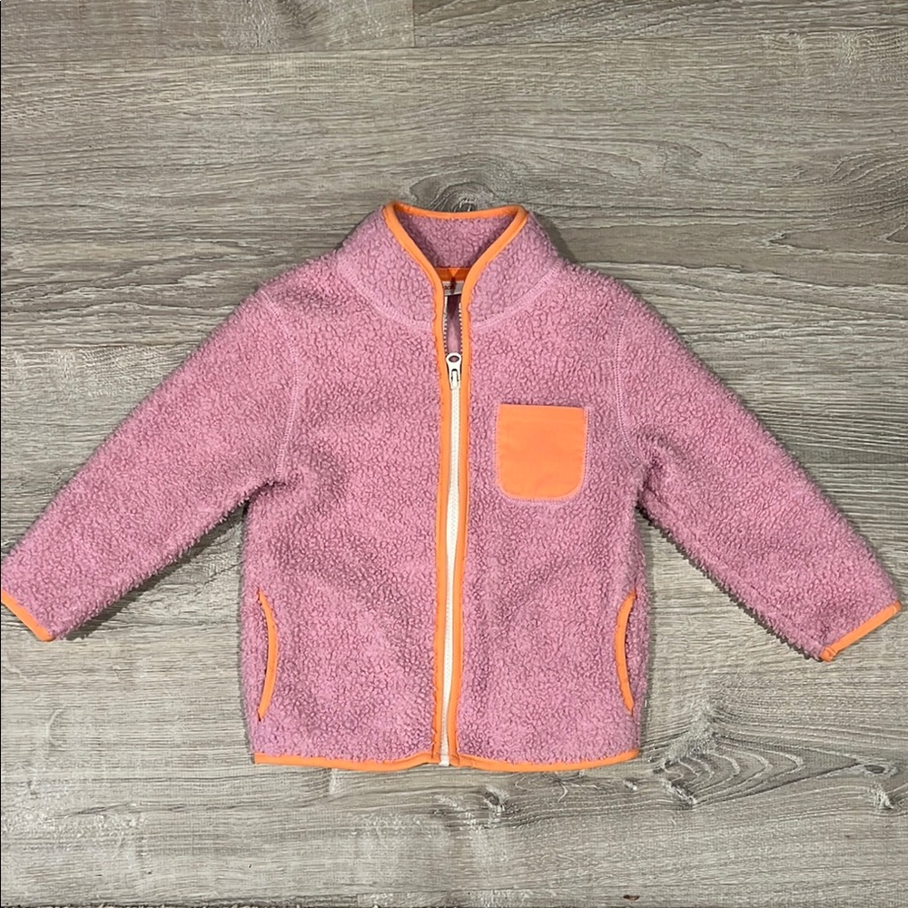 Pink Fleece Jacket with Orange Accents